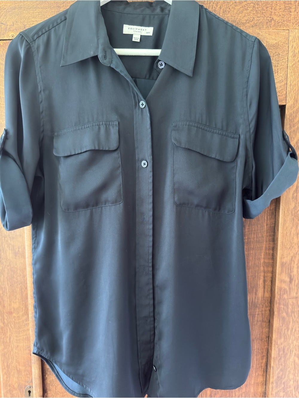 Equipment Black Silk Utility Blouse